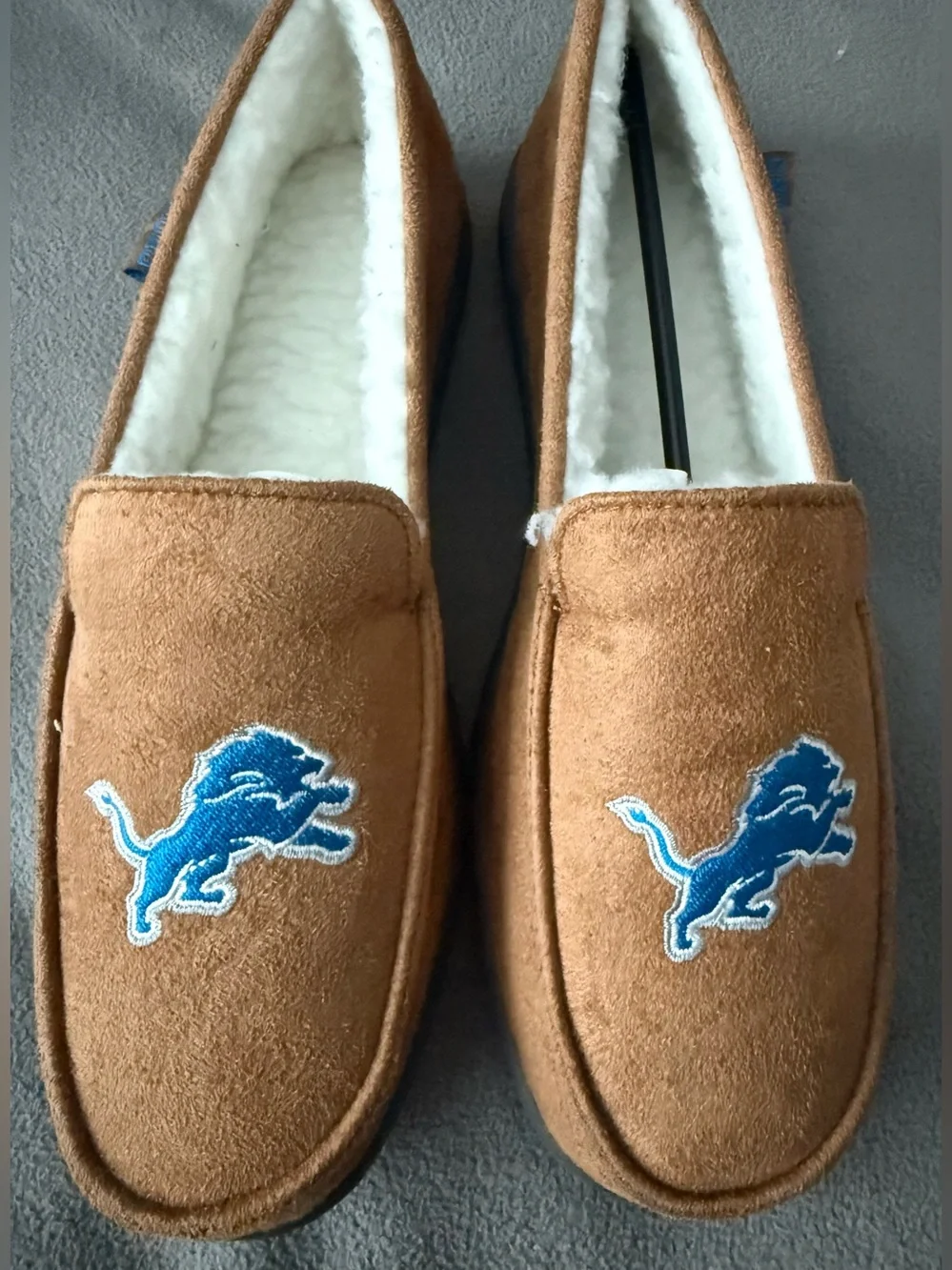 Men's Brown Suede Plush-Lined Slip-On Slippers with Blue Embroidered Logo